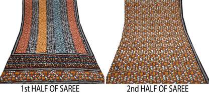 Indian Vintage Sari Multi Pure Crepe Silk Printed Saree 5yd Sewing Floral Soft Craft Fabric Wrap Dress making Upcycle For Crafting