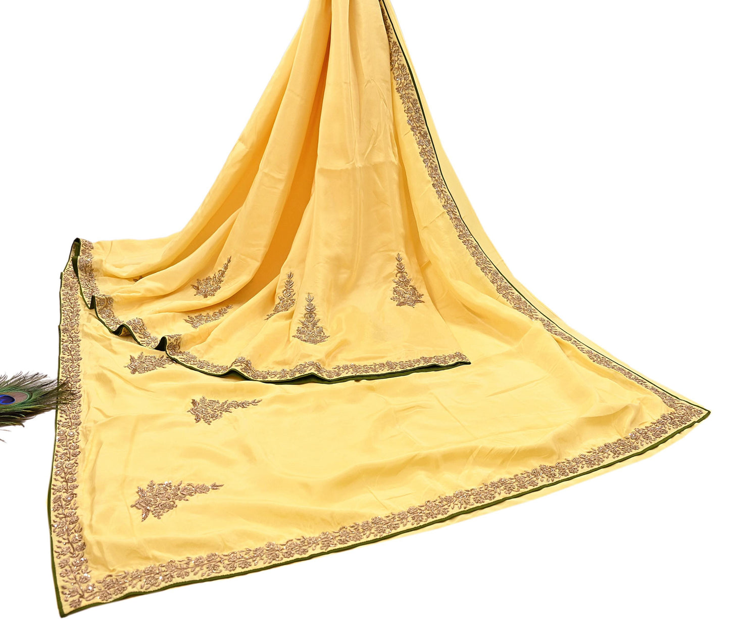 Rare Vintage Yellow Pure Silk Saree Zardozi Hand Embroidered Designer Sabyasachi Sari 5.5 Yard Bollywood Party Wear