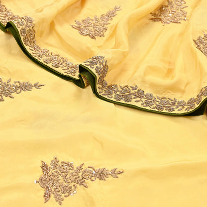 Rare Vintage Yellow Pure Silk Saree Zardozi Hand Embroidered Designer Sabyasachi Sari 5.5 Yard Bollywood Party Wear