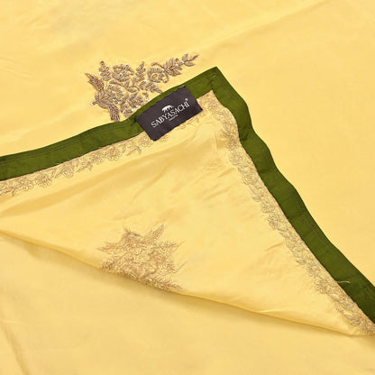 Rare Vintage Yellow Pure Silk Saree Zardozi Hand Embroidered Designer Sabyasachi Sari 5.5 Yard Bollywood Party Wear