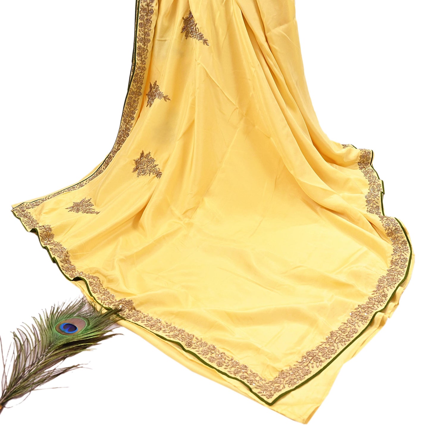 Rare Vintage Yellow Pure Silk Saree Zardozi Hand Embroidered Designer Sabyasachi Sari 5.5 Yard Bollywood Party Wear