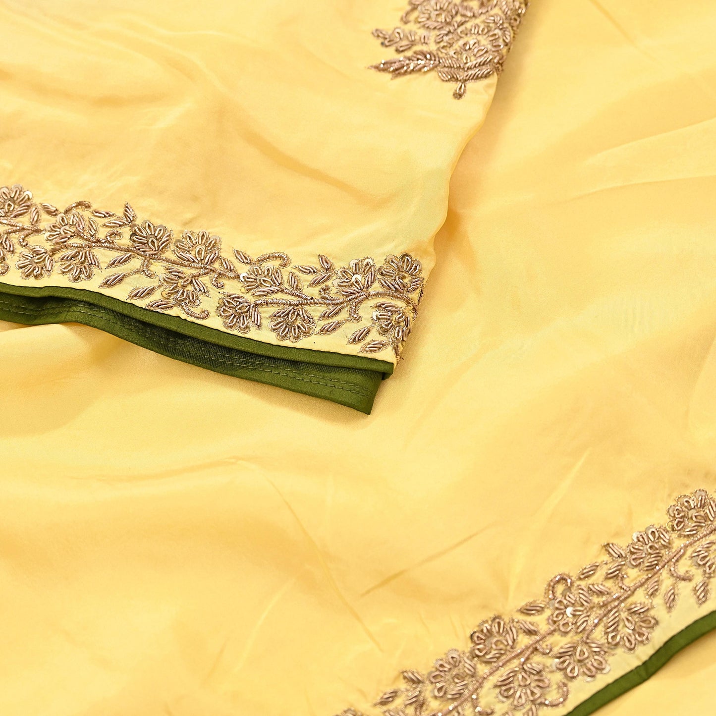 Rare Vintage Yellow Pure Silk Saree Zardozi Hand Embroidered Designer Sabyasachi Sari 5.5 Yard Bollywood Party Wear