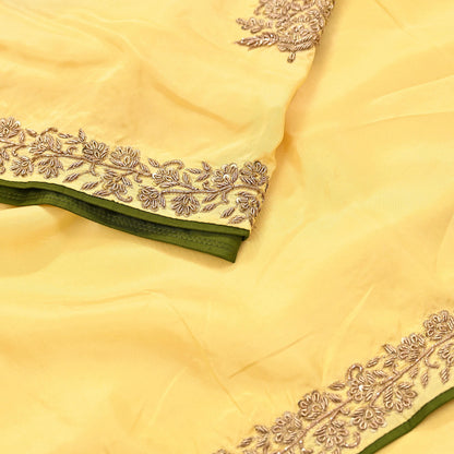 Rare Vintage Yellow Pure Silk Saree Zardozi Hand Embroidered Designer Sabyasachi Sari 5.5 Yard Bollywood Party Wear