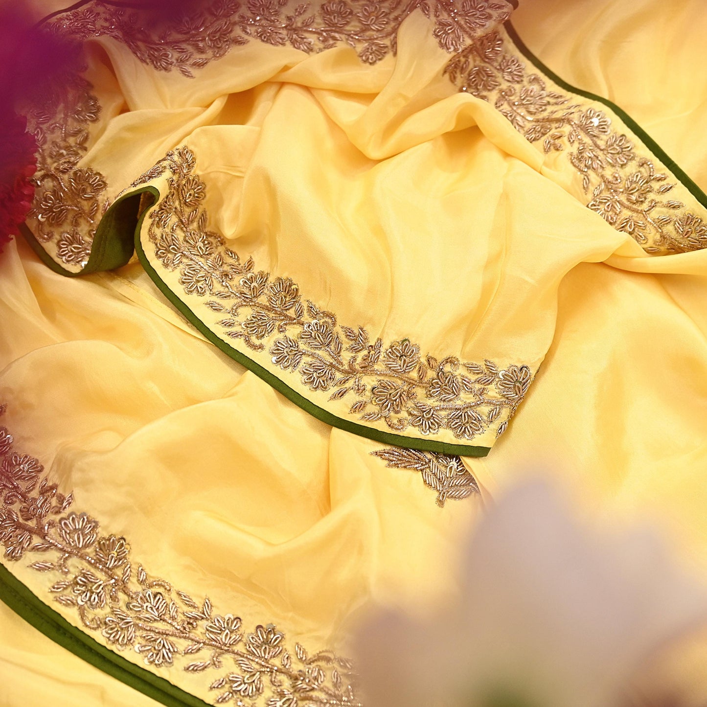 Rare Vintage Yellow Pure Silk Saree Zardozi Hand Embroidered Designer Sabyasachi Sari 5.5 Yard Bollywood Party Wear