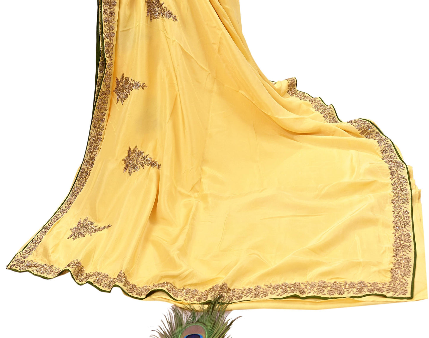 Rare Vintage Yellow Pure Silk Saree Zardozi Hand Embroidered Designer Sabyasachi Sari 5.5 Yard Bollywood Party Wear