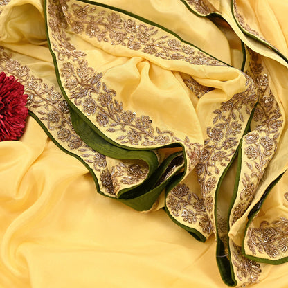 Rare Vintage Yellow Pure Silk Saree Zardozi Hand Embroidered Designer Sabyasachi Sari 5.5 Yard Bollywood Party Wear
