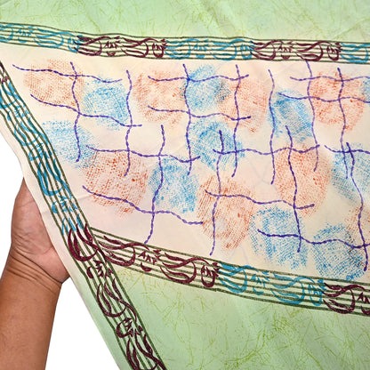 Indian Vintage Sari Green & Ivory Pure Crepe Silk Printed Sarees 5yd Sewing Floral Soft Craft Fabric Wrap Dress Making Crafting Quilting