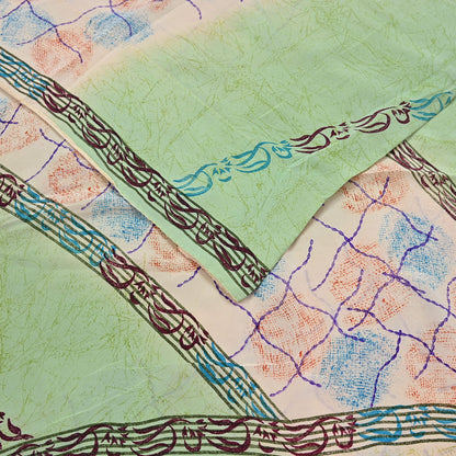 Indian Vintage Sari Green & Ivory Pure Crepe Silk Printed Sarees 5yd Sewing Floral Soft Craft Fabric Wrap Dress Making Crafting Quilting