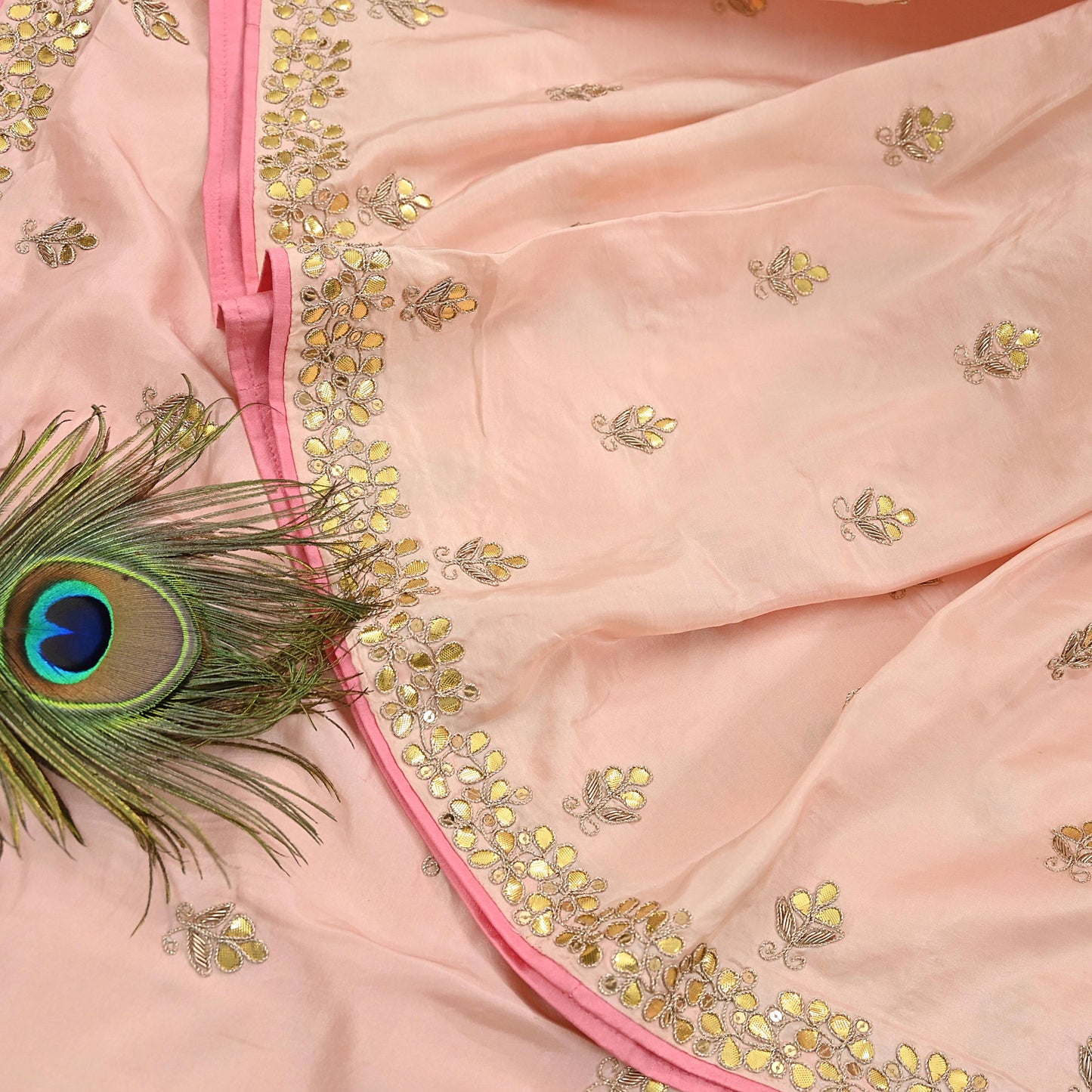 Rare Vintage Peach Pure Silk Saree Zardozi Gota Hand Embroidered Designer Sabyasachi Sari 5.5 Yard Bollywood Party Wear