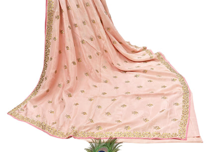 Rare Vintage Peach Pure Silk Saree Zardozi Gota Hand Embroidered Designer Sabyasachi Sari 5.5 Yard Bollywood Party Wear