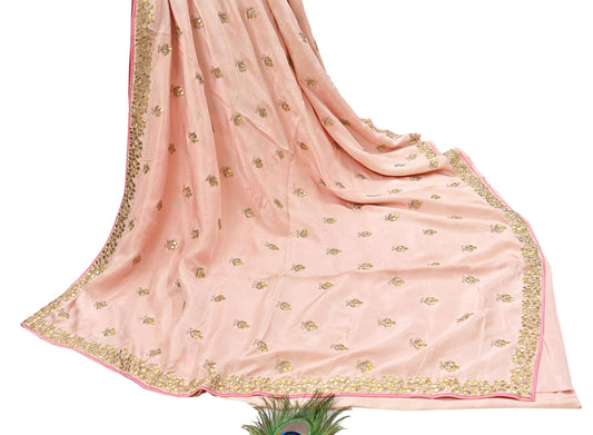 Rare Vintage Peach Pure Silk Saree Zardozi Gota Hand Embroidered Designer Sabyasachi Sari 5.5 Yard Bollywood Party Wear