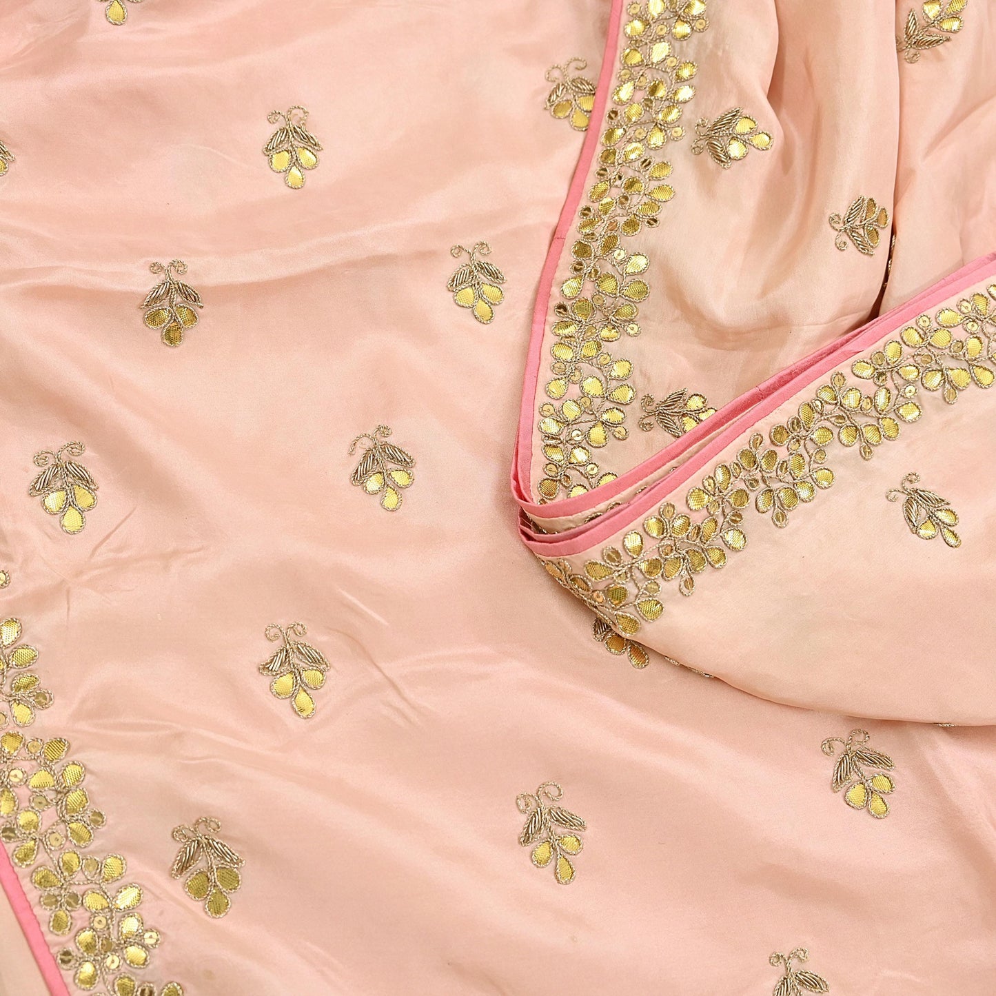 Rare Vintage Peach Pure Silk Saree Zardozi Gota Hand Embroidered Designer Sabyasachi Sari 5.5 Yard Bollywood Party Wear