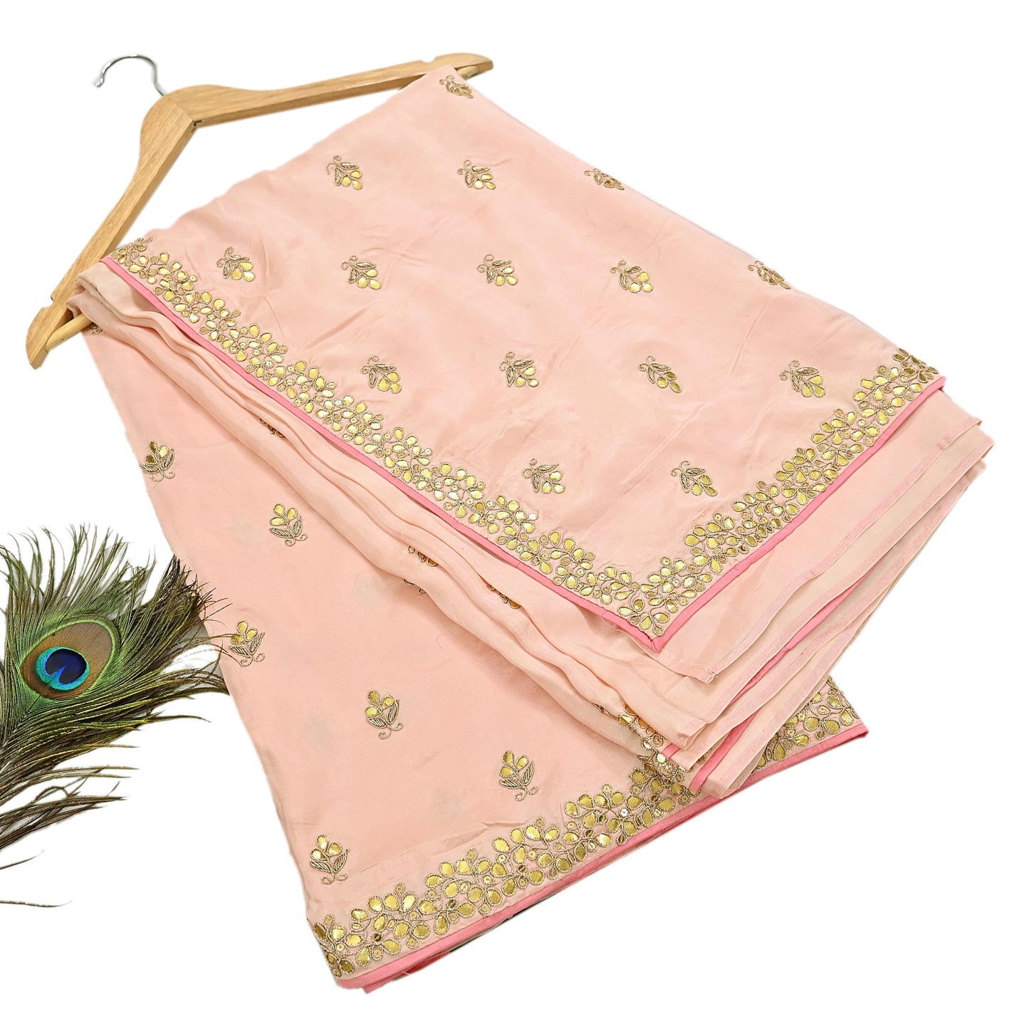 Rare Vintage Peach Pure Silk Saree Zardozi Gota Hand Embroidered Designer Sabyasachi Sari 5.5 Yard Bollywood Party Wear