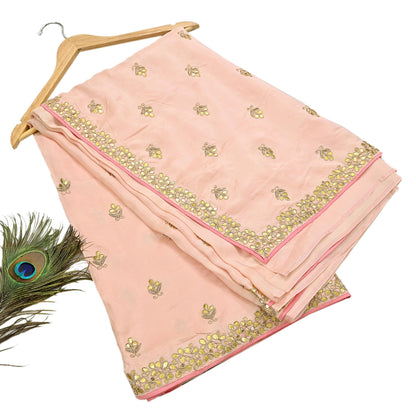 Rare Vintage Peach Pure Silk Saree Zardozi Gota Hand Embroidered Designer Sabyasachi Sari 5.5 Yard Bollywood Party Wear