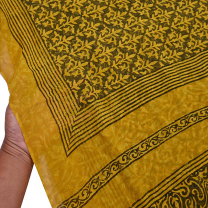 Indian Vintage Sari Yellow & Green Pure Georgette Silk Printed Saree 5Yd Craft Fabric Sewing Quilting Dress making Crafting Quilting Upcycle