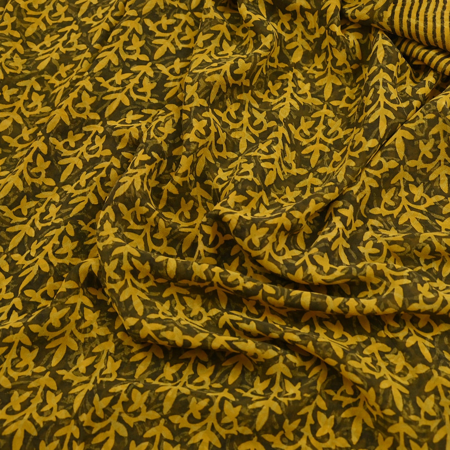 Indian Vintage Sari Yellow & Green Pure Georgette Silk Printed Saree 5Yd Craft Fabric Sewing Quilting Dress making Crafting Quilting Upcycle