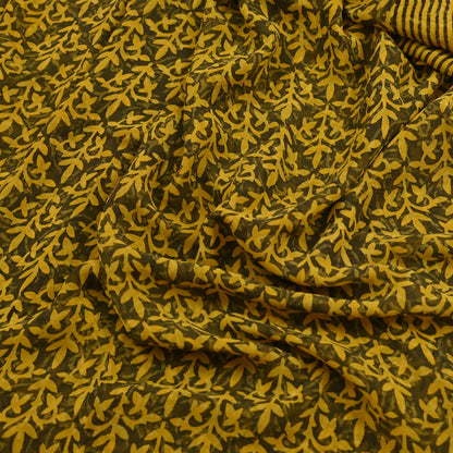 Indian Vintage Sari Yellow & Green Pure Georgette Silk Printed Saree 5Yd Craft Fabric Sewing Quilting Dress making Crafting Quilting Upcycle