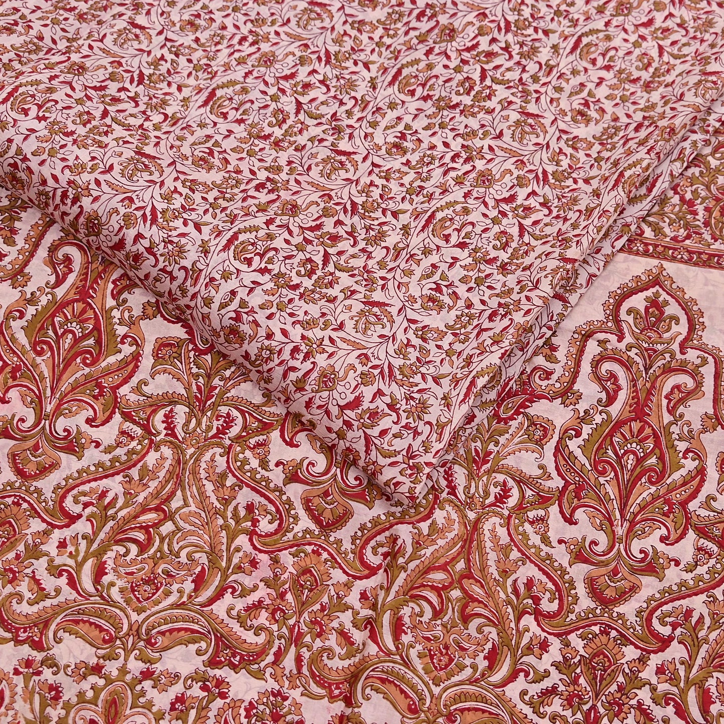Indian Vintage Ivory & Red Saree Pure Silk Printed Sari 6yd Sewing Craft Fabric DressMaking  Soft Wrap Crafting Quilting Used Paisley