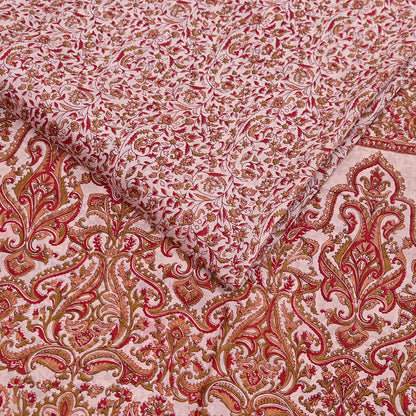 Indian Vintage Ivory & Red Saree Pure Silk Printed Sari 6yd Sewing Craft Fabric DressMaking  Soft Wrap Crafting Quilting Used Paisley