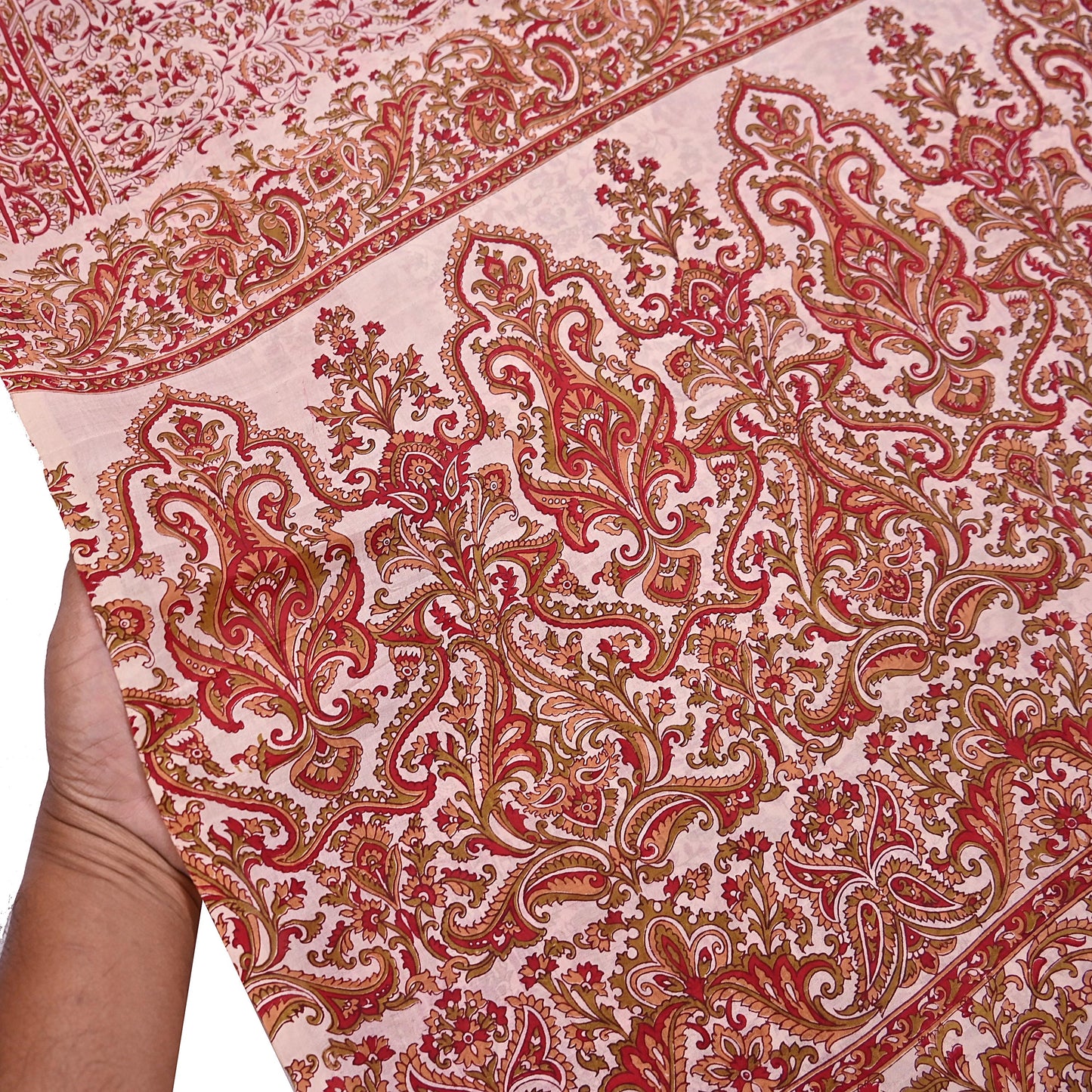 Indian Vintage Ivory & Red Saree Pure Silk Printed Sari 6yd Sewing Craft Fabric DressMaking  Soft Wrap Crafting Quilting Used Paisley