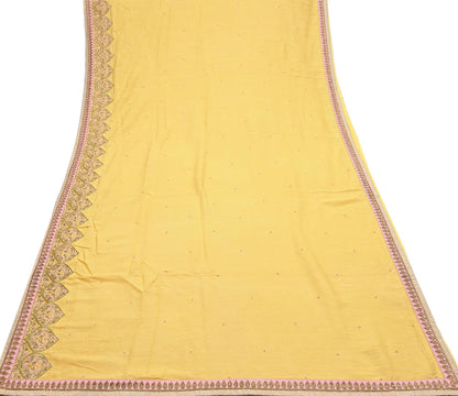 Rare Yellow Pure Silk Saree Zardozi Hand Embroidered Designer Sabyasachi Sari 6 Yard Bollywood Party Wear with Blouse Fabric