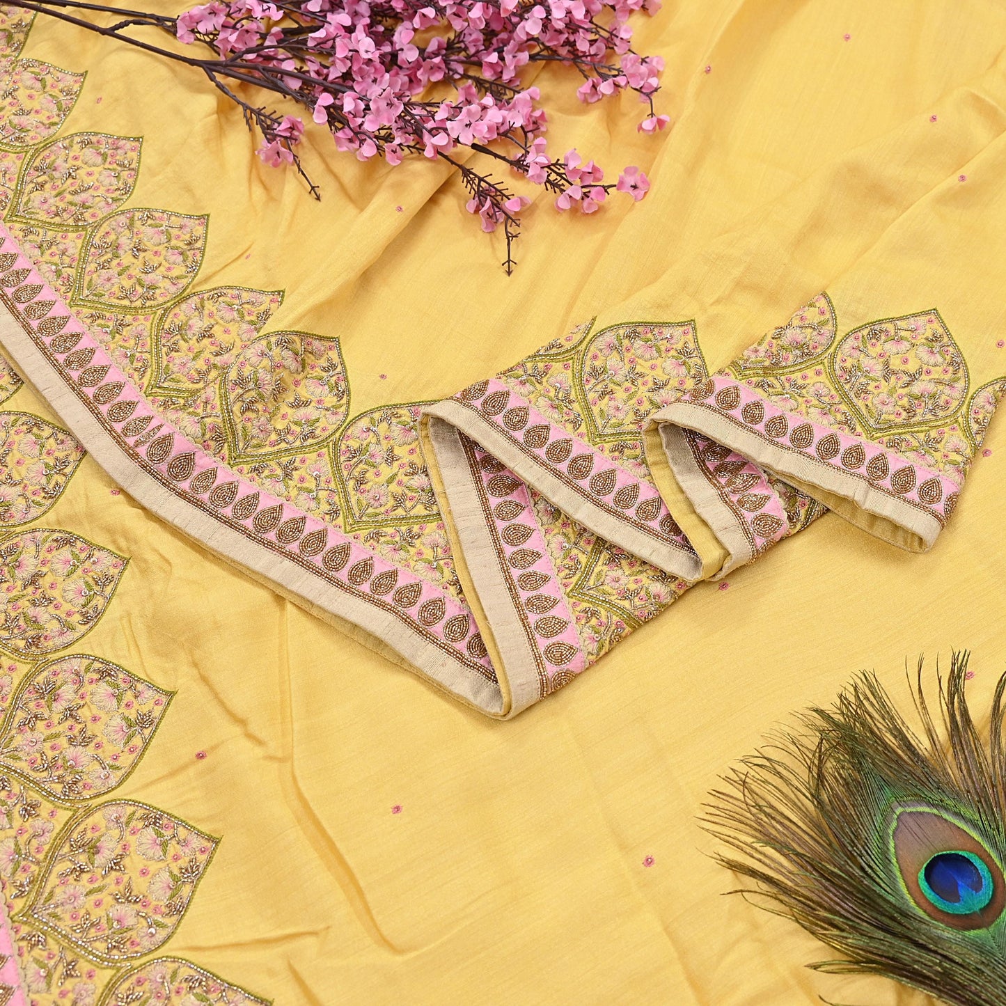 Rare Yellow Pure Silk Saree Zardozi Hand Embroidered Designer Sabyasachi Sari 6 Yard Bollywood Party Wear with Blouse Fabric