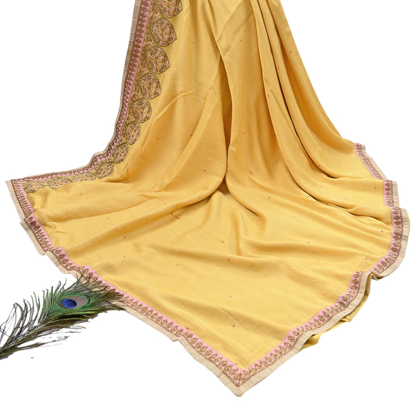 Rare Yellow Pure Silk Saree Zardozi Hand Embroidered Designer Sabyasachi Sari 6 Yard Bollywood Party Wear with Blouse Fabric
