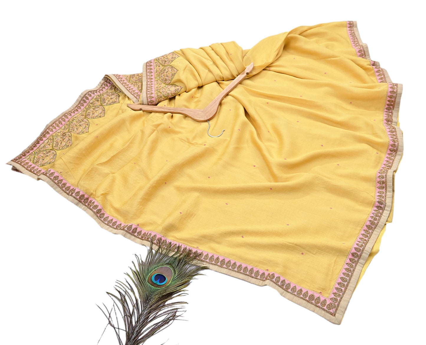 Rare Yellow Pure Silk Saree Zardozi Hand Embroidered Designer Sabyasachi Sari 6 Yard Bollywood Party Wear with Blouse Fabric
