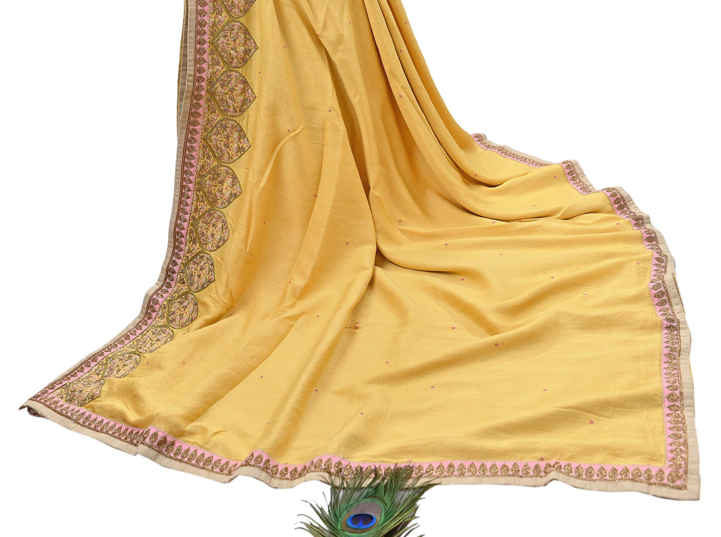 Rare Yellow Pure Silk Saree Zardozi Hand Embroidered Designer Sabyasachi Sari 6 Yard Bollywood Party Wear with Blouse Fabric