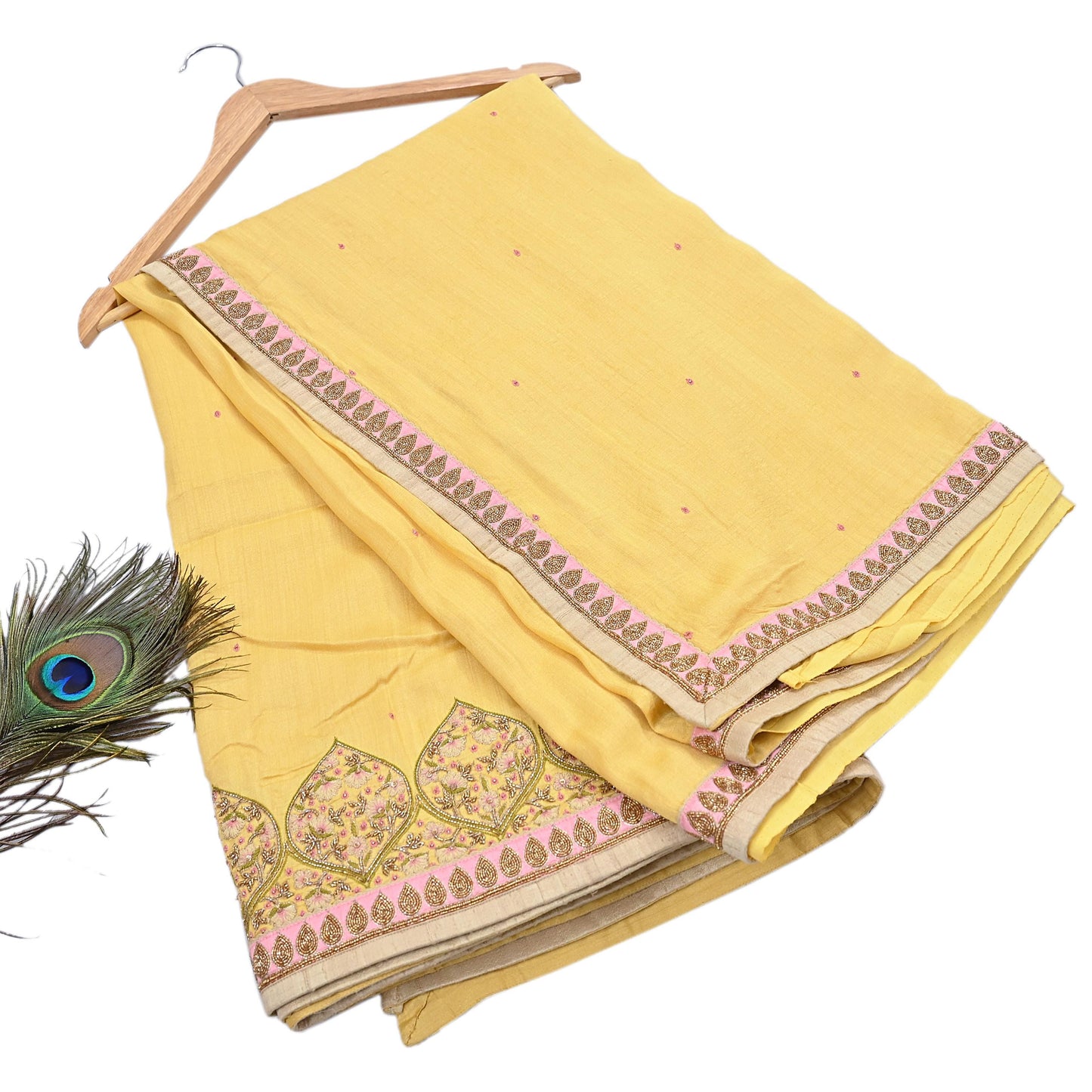 Rare Yellow Pure Silk Saree Zardozi Hand Embroidered Designer Sabyasachi Sari 6 Yard Bollywood Party Wear with Blouse Fabric