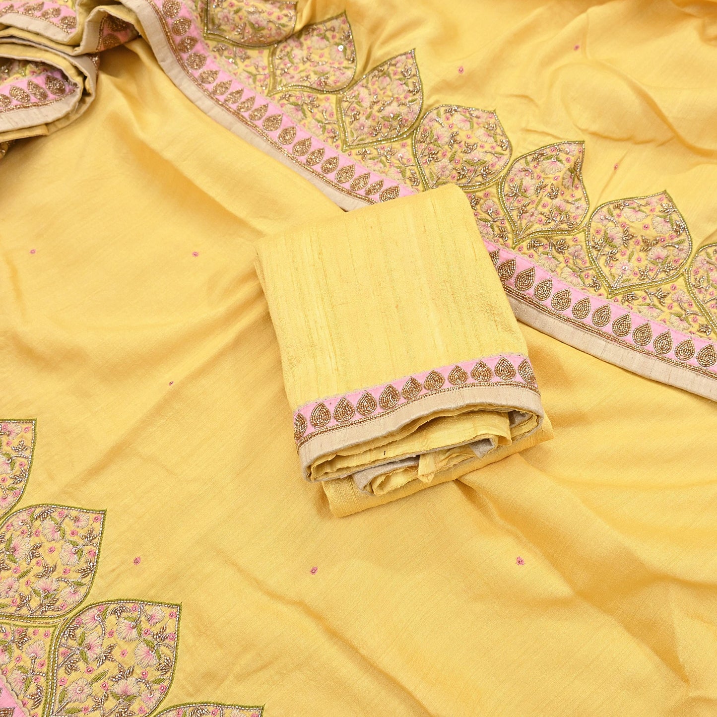 Rare Yellow Pure Silk Saree Zardozi Hand Embroidered Designer Sabyasachi Sari 6 Yard Bollywood Party Wear with Blouse Fabric