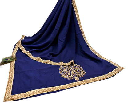 Rare Vintage Deep Blue Pure Silk Saree Zardozi Hand Embroidered Designer Sabyasachi Sari 5.5 Yard Bollywood Party Wear