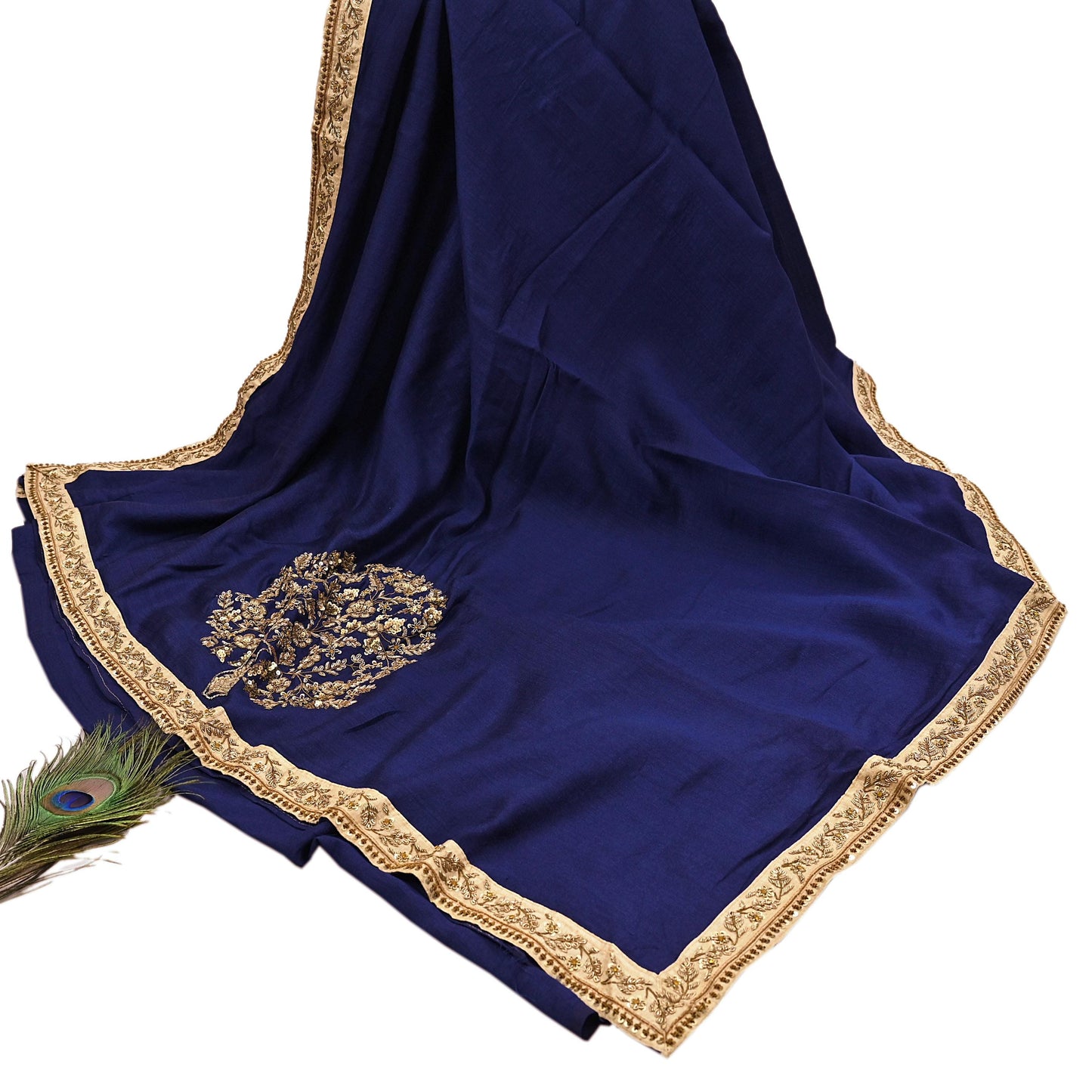 Rare Vintage Deep Blue Pure Silk Saree Zardozi Hand Embroidered Designer Sabyasachi Sari 5.5 Yard Bollywood Party Wear