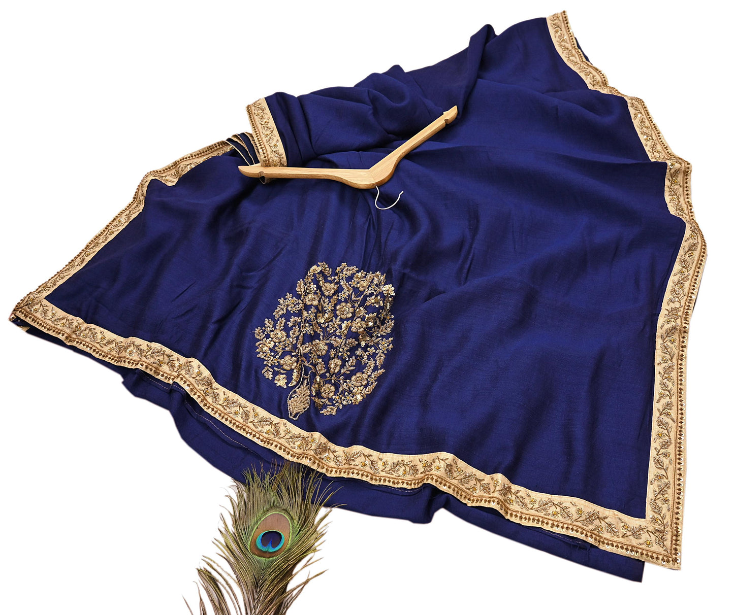 Rare Vintage Deep Blue Pure Silk Saree Zardozi Hand Embroidered Designer Sabyasachi Sari 5.5 Yard Bollywood Party Wear