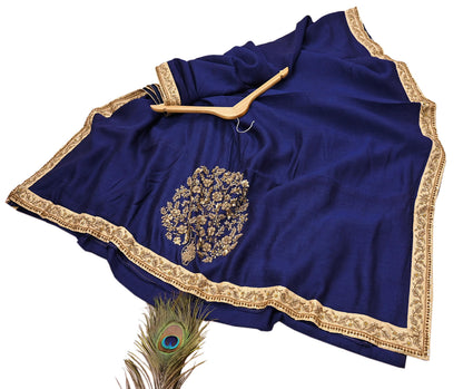 Rare Vintage Deep Blue Pure Silk Saree Zardozi Hand Embroidered Designer Sabyasachi Sari 5.5 Yard Bollywood Party Wear