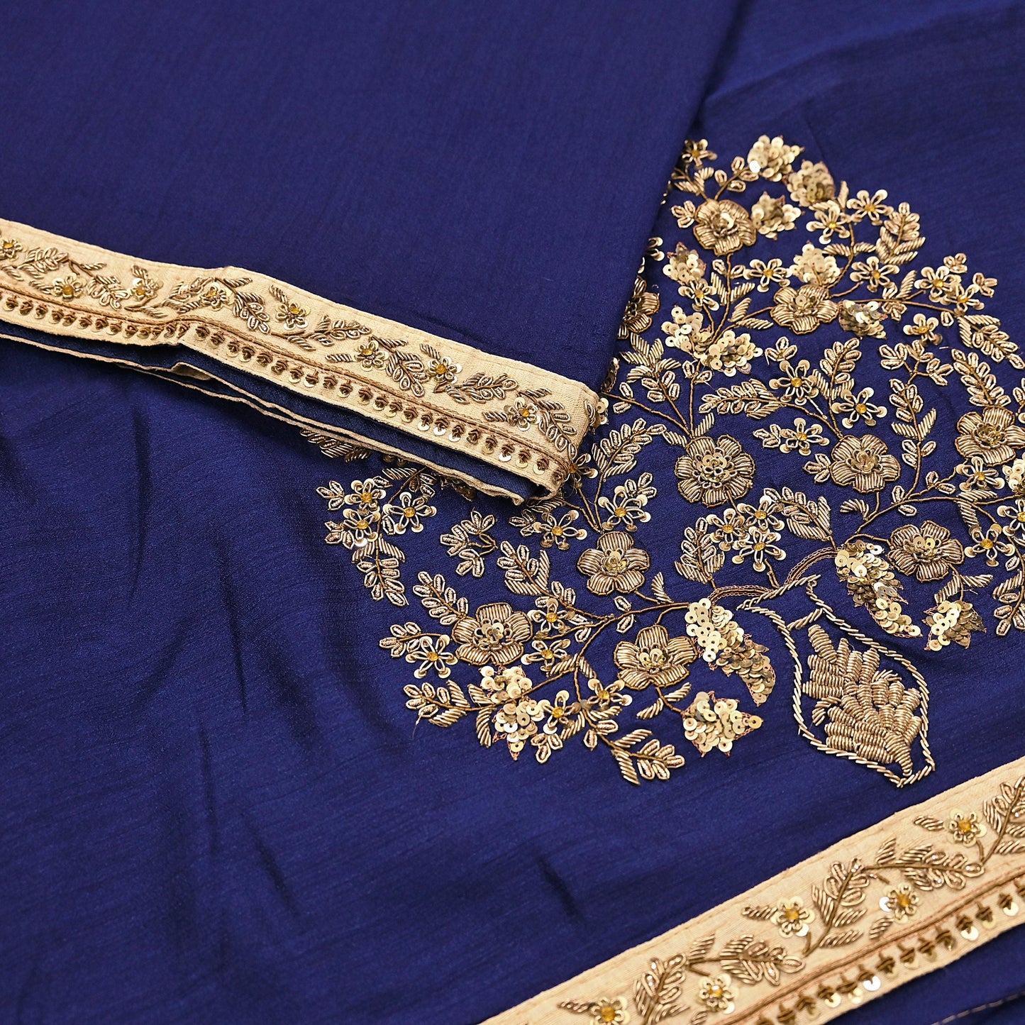 Rare Vintage Deep Blue Pure Silk Saree Zardozi Hand Embroidered Designer Sabyasachi Sari 5.5 Yard Bollywood Party Wear