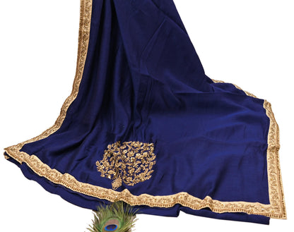 Rare Vintage Deep Blue Pure Silk Saree Zardozi Hand Embroidered Designer Sabyasachi Sari 5.5 Yard Bollywood Party Wear