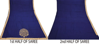 Rare Vintage Deep Blue Pure Silk Saree Zardozi Hand Embroidered Designer Sabyasachi Sari 5.5 Yard Bollywood Party Wear