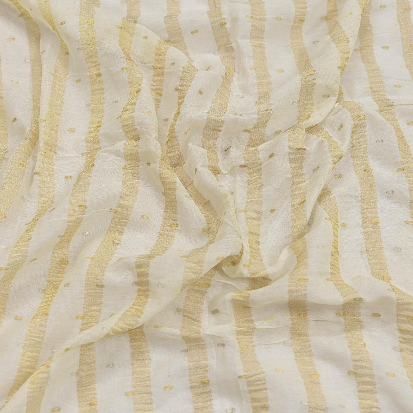Indian Vintage Dupatta Ivory Pure Organza Silk Long Stole Woven Scarves Veil Zari Soft Stripes Design