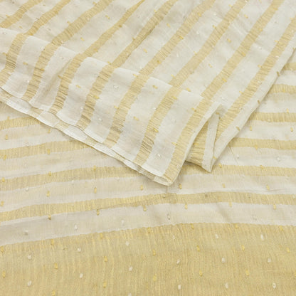 Indian Vintage Dupatta Ivory Pure Organza Silk Long Stole Woven Scarves Veil Zari Soft Stripes Design