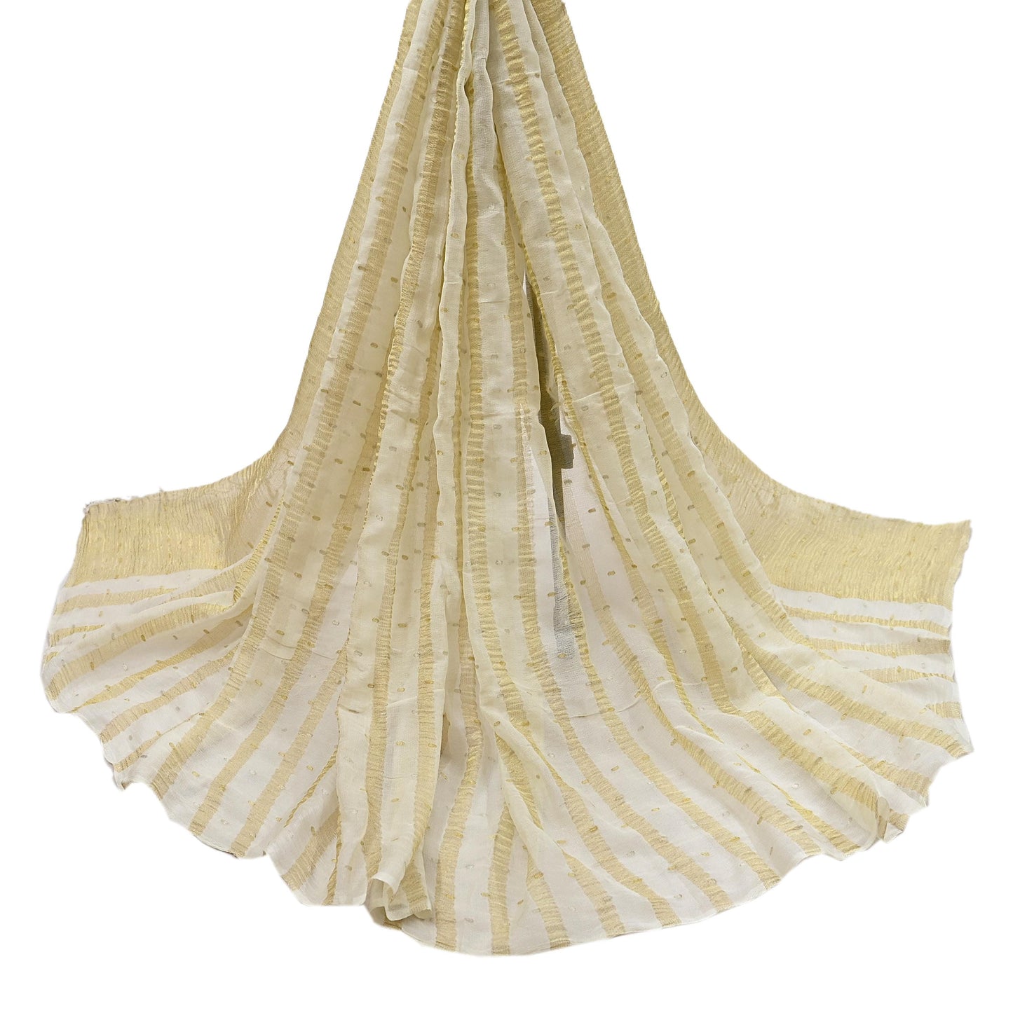 Indian Vintage Dupatta Ivory Pure Organza Silk Long Stole Woven Scarves Veil Zari Soft Stripes Design