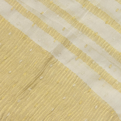 Indian Vintage Dupatta Ivory Pure Organza Silk Long Stole Woven Scarves Veil Zari Soft Stripes Design
