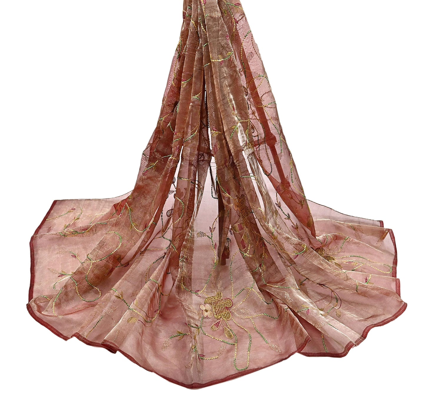 Indian Vintage Dupatta Golden Maroon Long Stole Hand Embroidered Pure Tissue Silk Scarves Veil Zardozi Zari Soft Scarf Wrap Boho