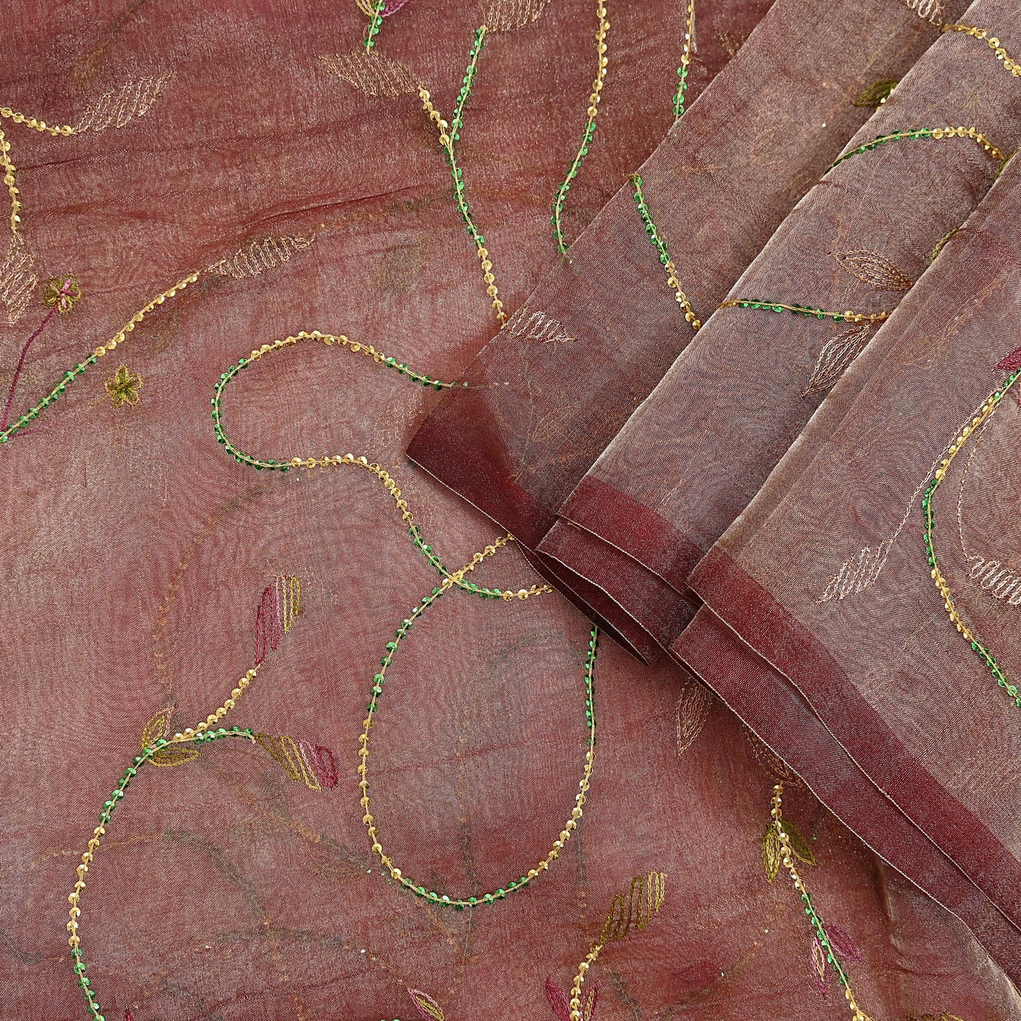 Indian Vintage Dupatta Golden Maroon Long Stole Hand Embroidered Pure Tissue Silk Scarves Veil Zardozi Zari Soft Scarf Wrap Boho