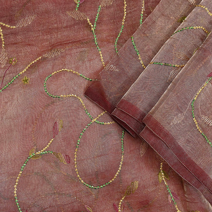 Indian Vintage Dupatta Golden Maroon Long Stole Hand Embroidered Pure Tissue Silk Scarves Veil Zardozi Zari Soft Scarf Wrap Boho