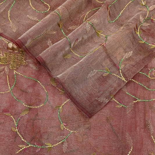 Indian Vintage Dupatta Golden Maroon Long Stole Hand Embroidered Pure Tissue Silk Scarves Veil Zardozi Zari Soft Scarf Wrap Boho