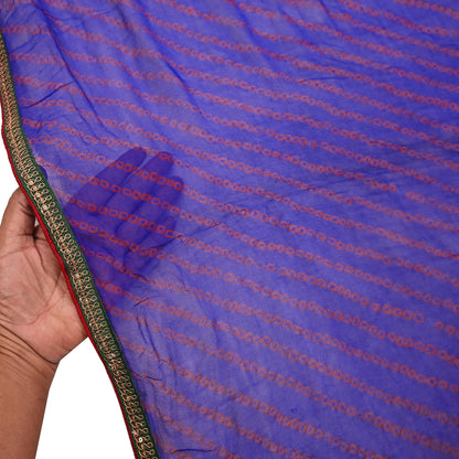 Indian Vintage Blue Dupatta Pure Georgette Silk Embroidered Bandhani Veil Scarves Soft Zari Border