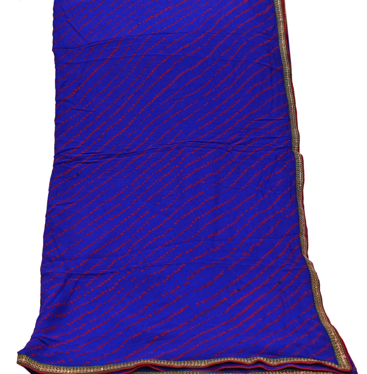 Indian Vintage Blue Dupatta Pure Georgette Silk Embroidered Bandhani Veil Scarves Soft Zari Border