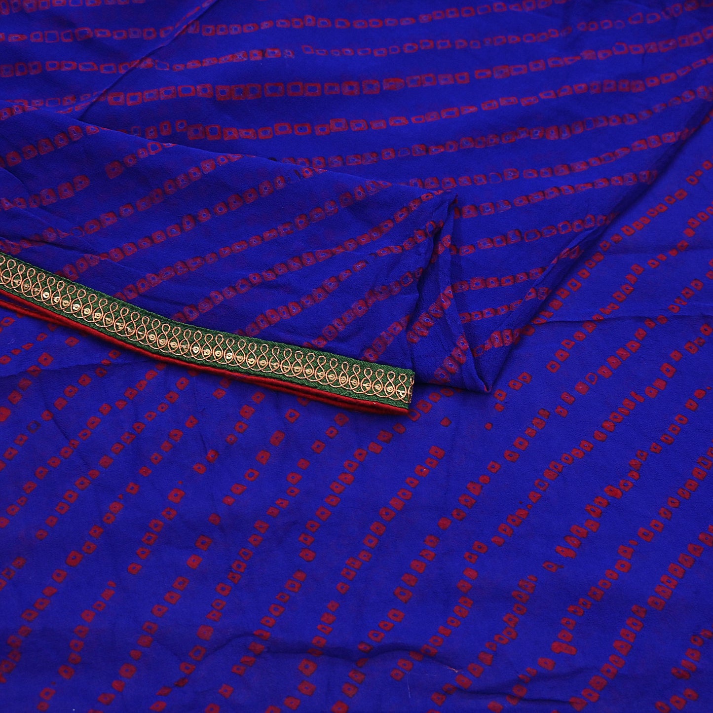 Indian Vintage Blue Dupatta Pure Georgette Silk Embroidered Bandhani Veil Scarves Soft Zari Border