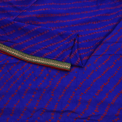 Indian Vintage Blue Dupatta Pure Georgette Silk Embroidered Bandhani Veil Scarves Soft Zari Border